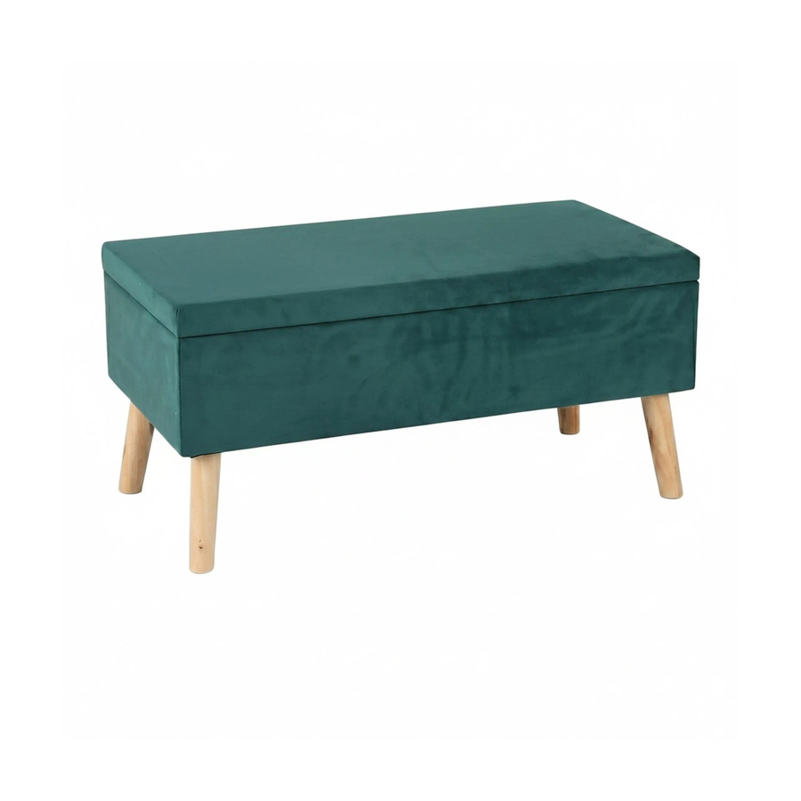 Relaxdays Sitzbank aus Samt und Eukalyptusholz in Dunkelgrün mit aufklappbarem Stauraum, B/T/H: 80 x 40 x 41 cm - Bild 2