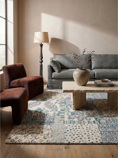 Wollteppich Kadima Design Boho Ornament-Patchwork in Blau B: 200 cm, T: 290 cm - Bild 1