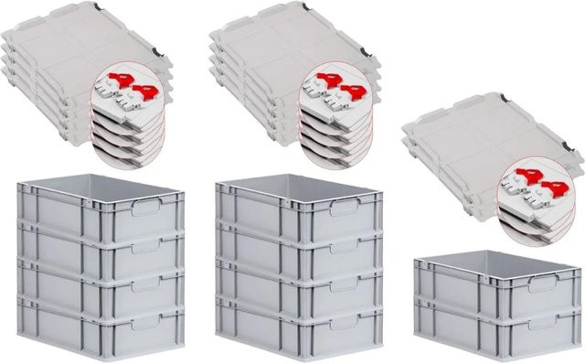 PROREGAL Spar Set 10x Eurobox Nextgen Economy mit Scharnierdeckel und roten Schiebeschnappverschlüssen, Grau/Rot, H x B x T: 17 x 40 x 60 cm - Bild 1