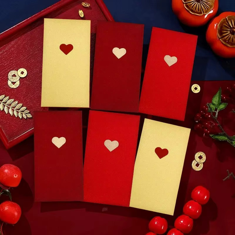 Rote herzförmige HongBao Geschenkumschläge mit goldenem Liebesmuster für chinesische Hochzeiten und Glücksgeld in Rot und Gold - Bild 4