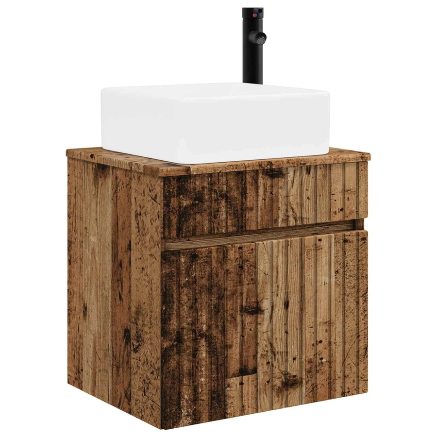 vidaXL Wandmontiertes Waschbecken-Vanity aus Altholz in Braun mit Türen und Schubladen, B/T/H: 49 x 41 x 63 cm - Bild 2
