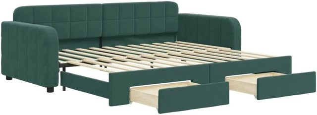 vidaXL Tagesbett ausziehbar mit Schubladen in Dunkelgrün und Samtbesatz, B/T/H: 90 x 200 x 71 cm - Bild 1