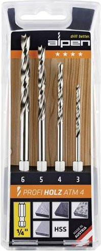 Alpen Holz-Spiralbohrer-Set 4teilig in Silber mit den Durchmessern 3 mm, 4 mm, 5 mm und 6 mm - Bild 1