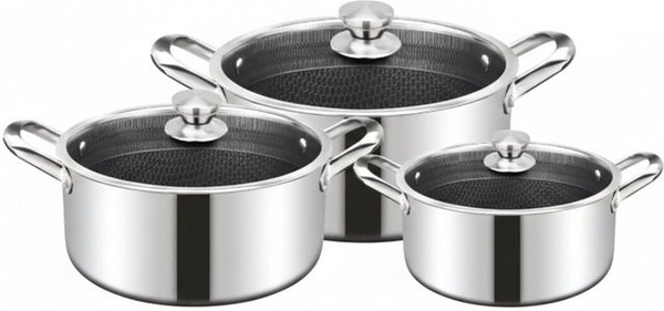 6-teiliges Cheffinger Kochtopfset aus Edelstahl in Silber mit Glasdeckeln