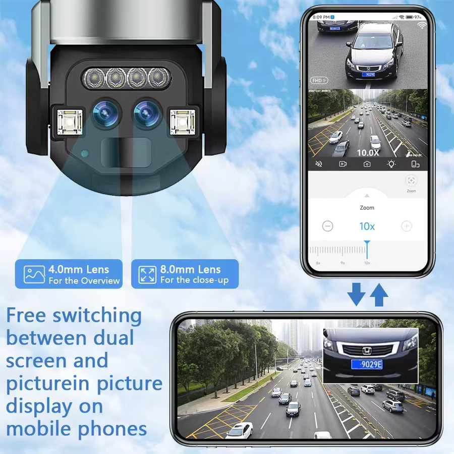 Jaxcam 8MP 4K PTZ WLAN-Kamera mit Doppellinse, Doppelbildschirm, 10X Zoom, Menschenerkennung und Auto-Tracking für die Außenüberwachung in Schwarz - Bild 3