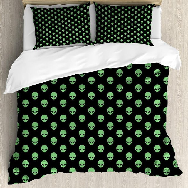 Bettwäsche Set Binchi Fitness mit psychedelischem Alien Schädel Design in Bunt und Grün, Queen Size, B/H: 135 x 200 cm - Bild 1