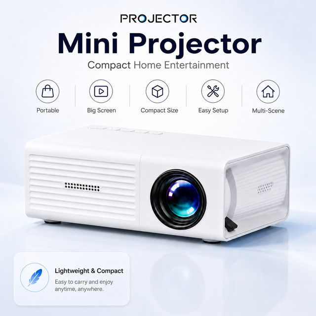 ZNLYRION Mini Smart Projektor in Weiß mit eingebautem Lautsprecher und LED-Lampe für Großbildprojektion und einfache Telefonverbindung - Bild 1
