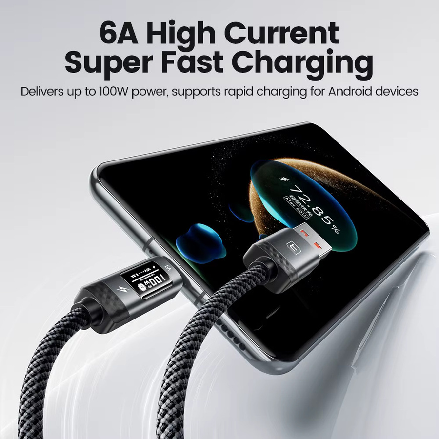 Toocki TX111A2 USB-A auf USB-C Kabel mit Digitalanzeige, 100W Schnellladegerät Typ C, Schwarz - Bild 2