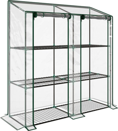 Outsunny Gewächshaus mit Regalen und Doppeltüren aus Stahl, winterfestes Pultdach-Treibhaus für Gemüse und Blumen, Transparent, B/T/H: 143 x 46 x 151 cm