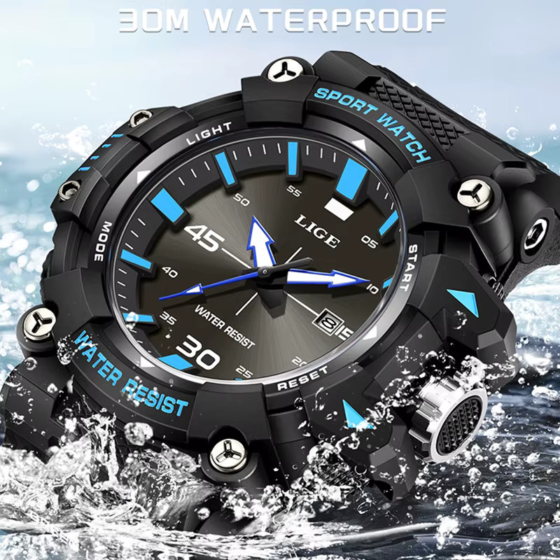 LIGE Armbanduhr Chronograph, Quarz, Edelstahl, Schwarz, Herren - Bild 6