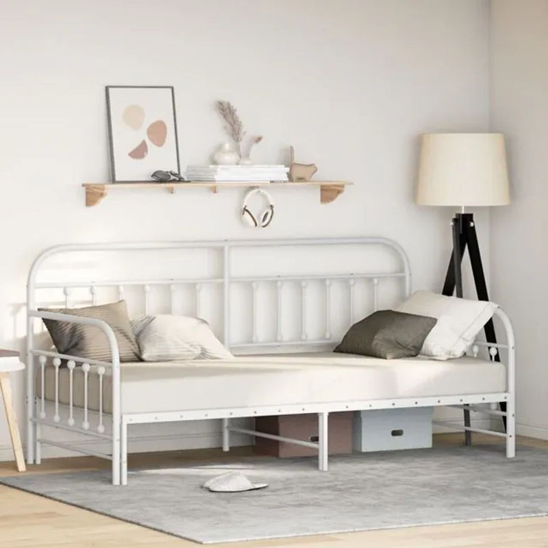 Vidaxl Tagesbettrahmen aus Stahl mit Kopfteil in Weiß, B/T/H: 190 x 100 cm - Bild 1