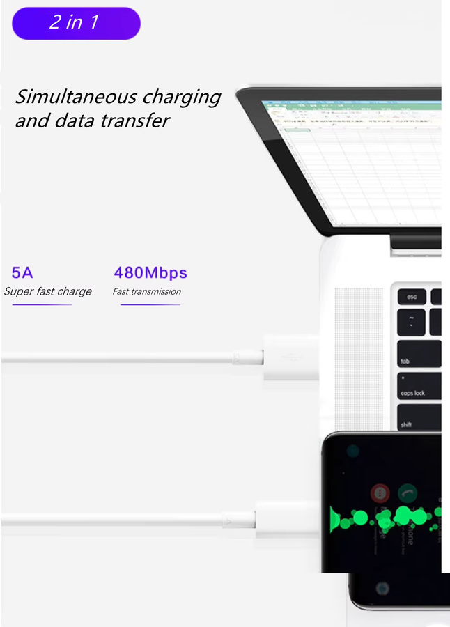 Huawei USB Typ C Kabel 40W Schnellladekabel in Weiß für Mate 60 20 P50 P40 P30 Pro Lite mit 480Mbps Datenübertragung - Bild 3