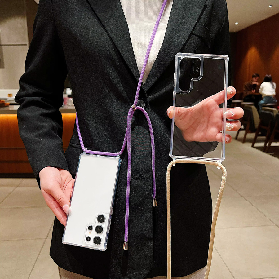 Stoßfeste Samsung Galaxy S26 Ultra S25 S24 Plus Schutzhülle mit Crossbody Halskette Lanyard Kordel Riemen in Transparent und Schwarz - Bild 4