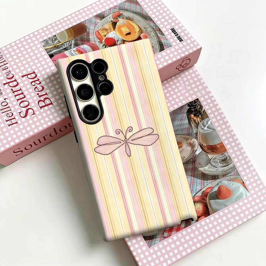 Stoßfeste Doppelschicht Handyhülle mit Libellen-Design in Rosa-Gelb für Samsung Galaxy S25 Ultra, S24 und S23 Ultra Plus - Bild 2