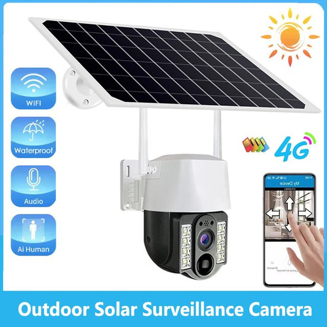 Luxuglow Solar WiFi PTZ Kamera mit 4G SIM Outdoor Wasserdichte IP Kamera, PIR Bewegungserkennung und Nachtsicht in Weiß - Bild 1