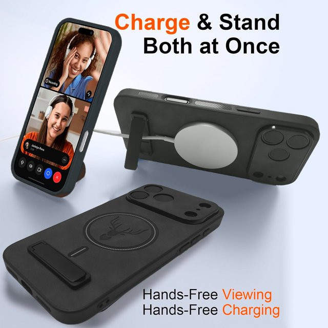 UYUXIO Magnetische Handyhülle mit Ständer für iPhone 11 bis 17 Pro Max in Schwarz oder Grau - Bild 1