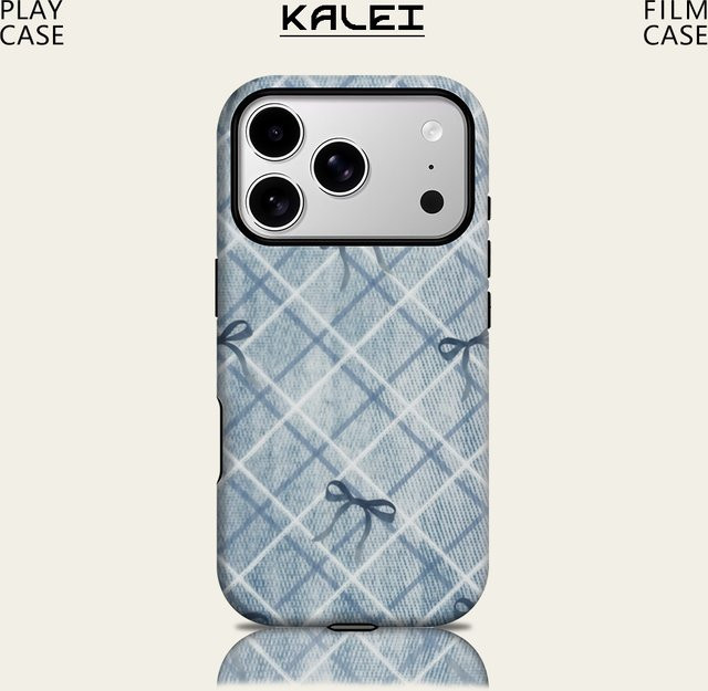 Apple iPhone Handyhülle Denim Bow Grid mit Magnetfunktion, Tough Case in Blau - Bild 1