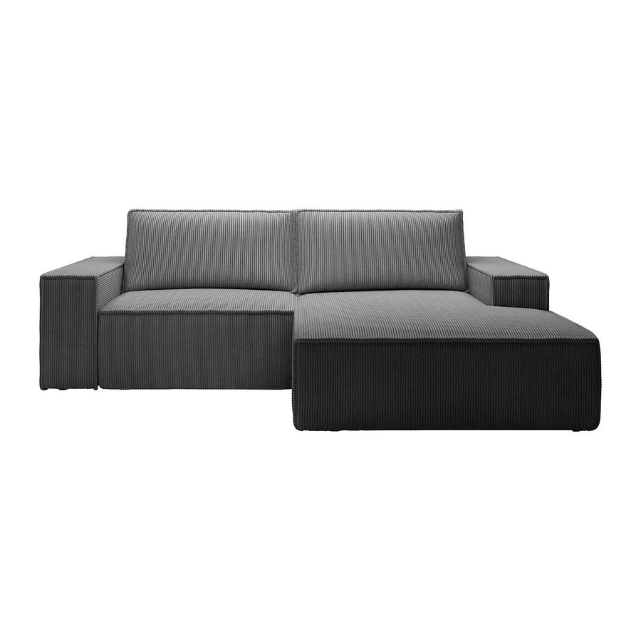 Vente-unique Schlafsofa Amelia in Anthrazitgrau mit Cord-Bezug und L-Form - Bild 2