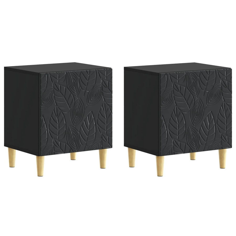 vidaXL Nachttisch Set 2 Stück Schwarz Modern aus Holzwerkstoff B: 43 cm, T: 34,5 cm, H: 50 cm - Bild 2