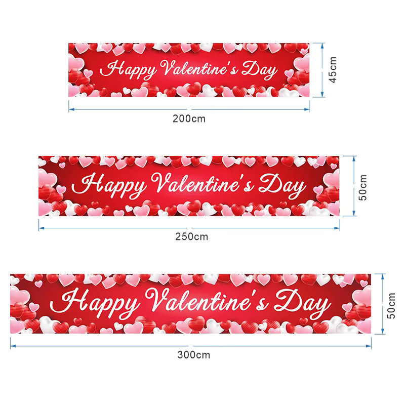 VIKAMA Valentinstag-Banner mit Herz-Design in Rot für Valentinstag und Hochzeitstag, hängender Hintergrund für Innen und Außen, Breite: 180 cm, Höhe: 35 cm - Bild 5