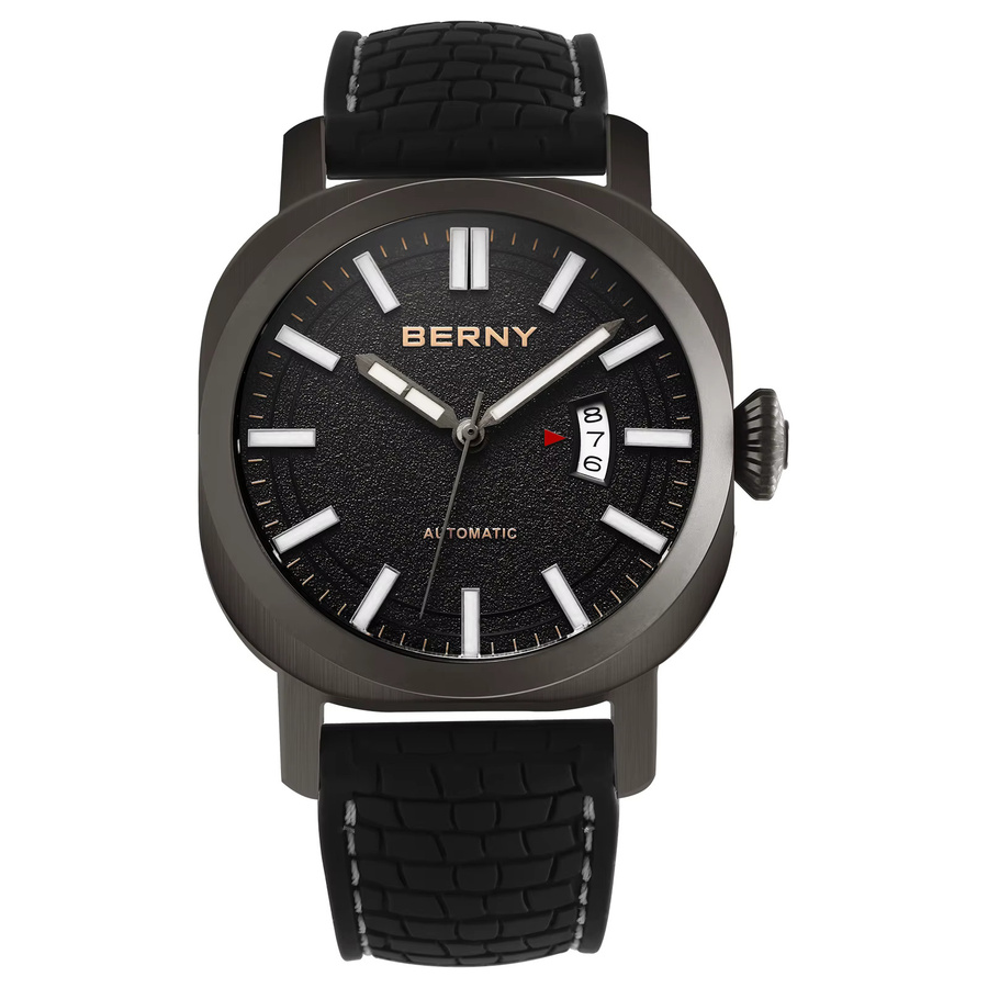 BERNY Armbanduhr Automatik, Edelstahl, Silikon, Schwarz, Herren - Bild 2