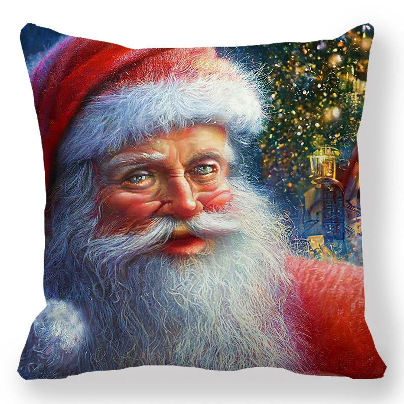 Dekorativer Kissenbezug mit Frohe Weihnachten Ölgemälde Digitaldruck aus Plüsch für Sofa und Auto, B/B/H: 18 x 18 x 18 cm - Bild 2