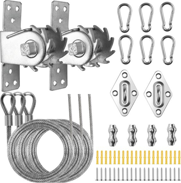 Sonnensegel-Befestigungsset aus rostfreiem Edelstahl in Silber mit Drahtseil und Spannvorrichtung für die Installation von Sonnensegeln und Zelten - Bild 1