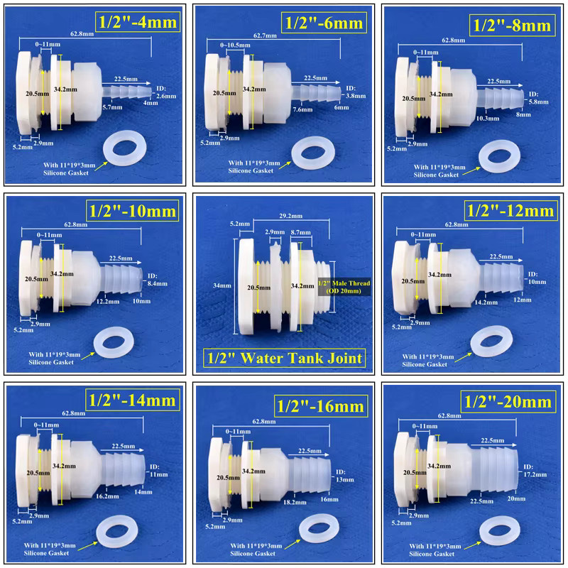 SgooHan Reducer Set 1/2 Zoll auf 4-20 mm Direktanschluss für Wassertanks und Aquarium-Umwälzpumpen, Farbe: Weiß - Bild 2