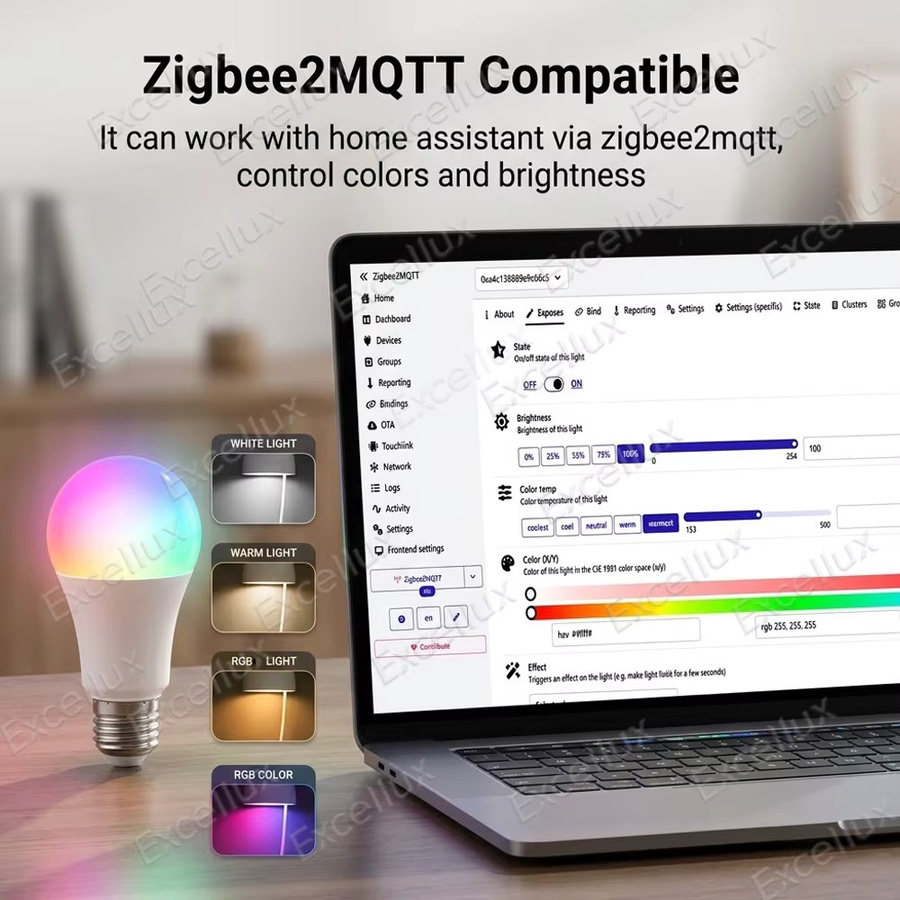 Excellux Zigbee Smart-Glühbirne E27 LED RGBCW mit Sprachsteuerung für Alexa und Home Assistant - Bild 2