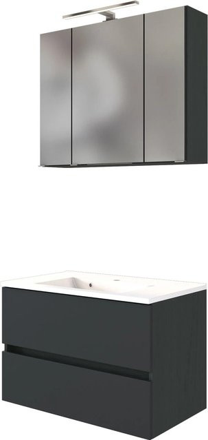 Held Möbel Waschtisch-Set Verona 2-tlg. mit Spiegelschrank und Mineralgussbecken, matt Grau-Graphitgrau, Breite: 80 cm - Bild 1