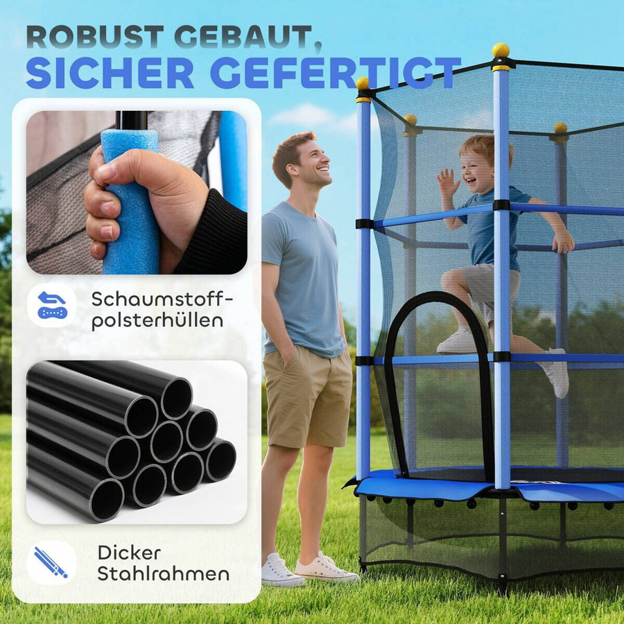 HOMCOM Kindertrampolin mit Sicherheitsnetz und Randabdeckung Blau - Bild 4