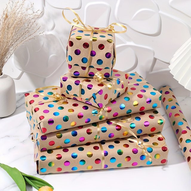 Geschenkpapier im Kuhfell-Design mit bunten Goldpunkten für Weihnachten, Geburtstag oder Hochzeit, B: 43 cm, L: 300 cm - Bild 1