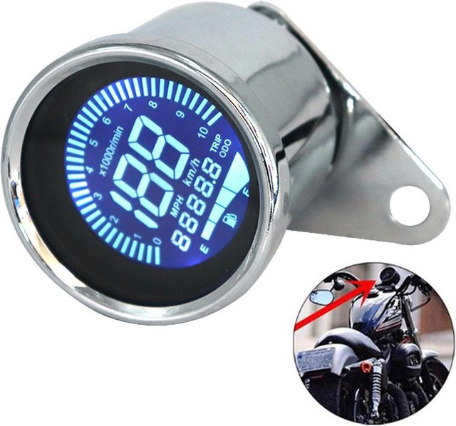 VehicleKit Universal 12V Digitaler Motorrad Tachometer mit LCD-Anzeige in Silber - Bild 1