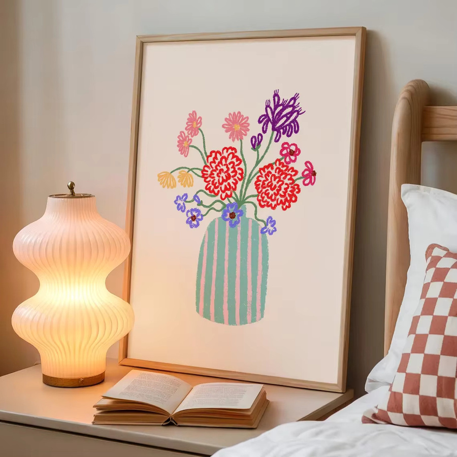 Abstraktes Blumenposter Stillleben mit Blumenvase von SHENCHEN, mehrfarbiges Wandkunst-Dekor aus Papier, ungerahmt - Bild 4