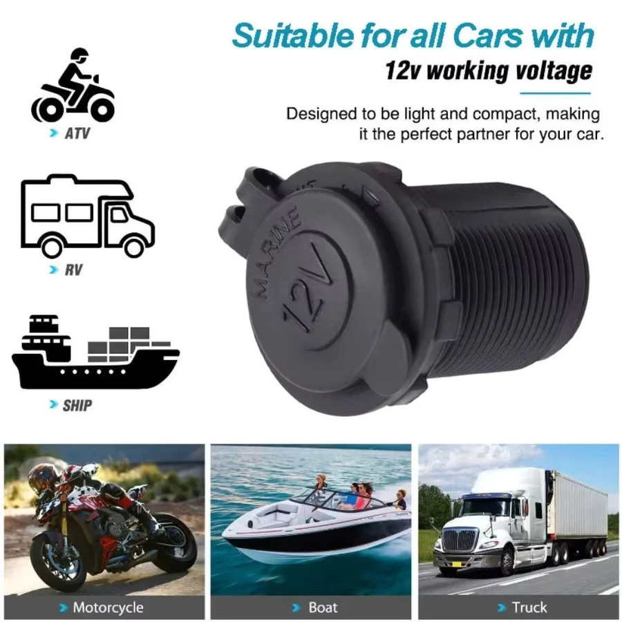 HJFOR Wasserdichte 12V Auto-Zigarettenanzünderbuchse Stromadapter in Schwarz für Marine, Boot, Motorrad, LKW, Wohnmobil und ATV - Bild 2