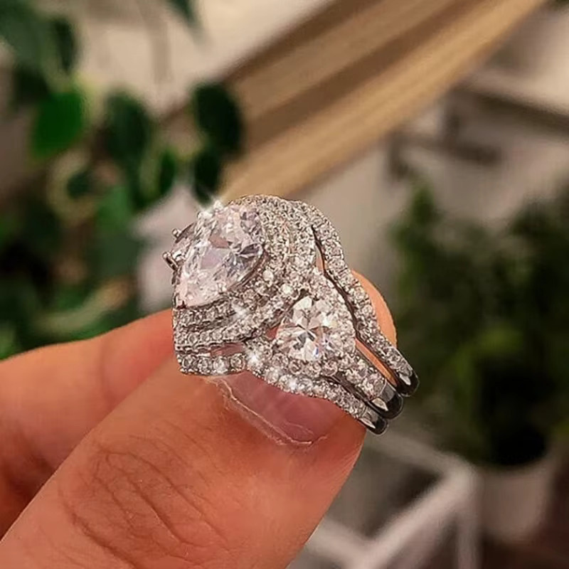Huitan Ringe, 3-teilig, Zirkonia, Silber, Damen - Bild 2