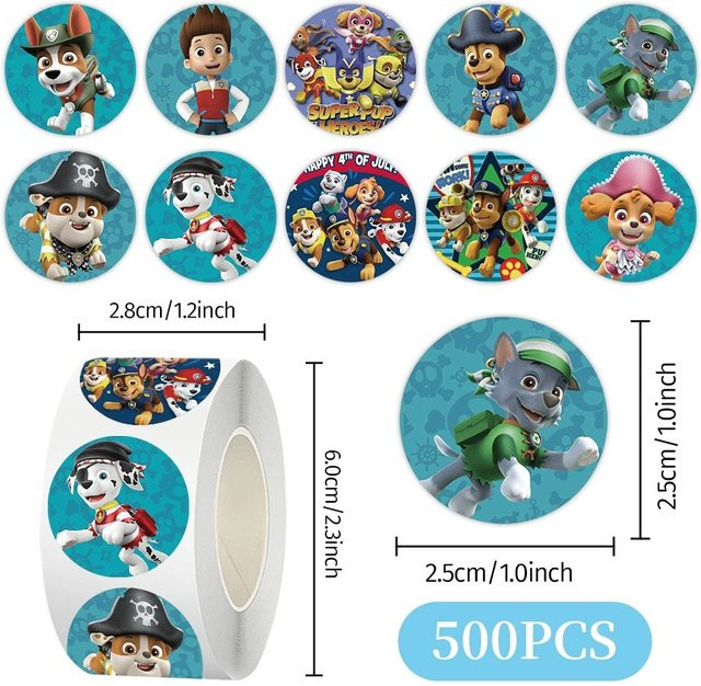 Paw Patrol Cartoon Aufkleber für Kinder zum Dekorieren von Alben und Tagebüchern, 500 Blatt pro Rolle, Mehrfarbig - Bild 1