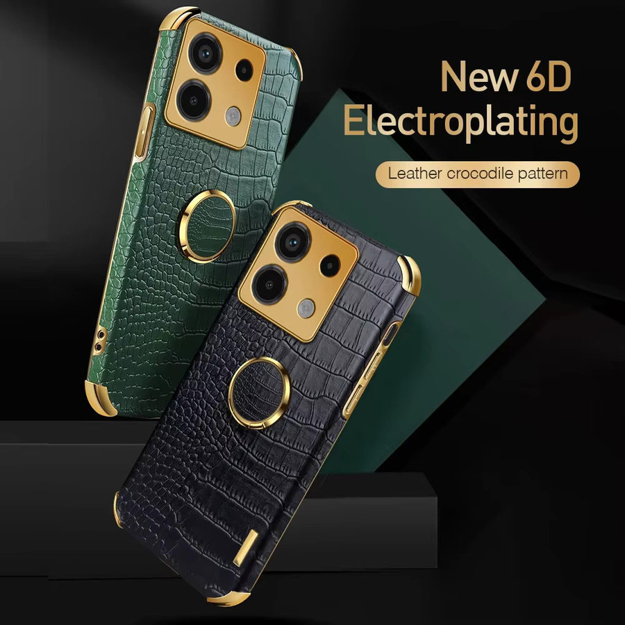Stoßfeste Ledertasche mit 6D-Beschichtung und Goldrahmen für Xiaomi Redmi Note 13 Pro 5G und POCO X6 Pro 5G mit Magnethalter-Ring in Weiß und Gold - Bild 2