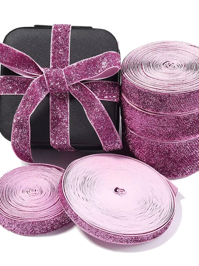 Glitzer-Samtband in Tiefrosa für Hochzeiten, Partys und Geschenke, Breite: 10 mm, 15 mm, 20 mm, 25 mm oder 38 mm - Bild 4