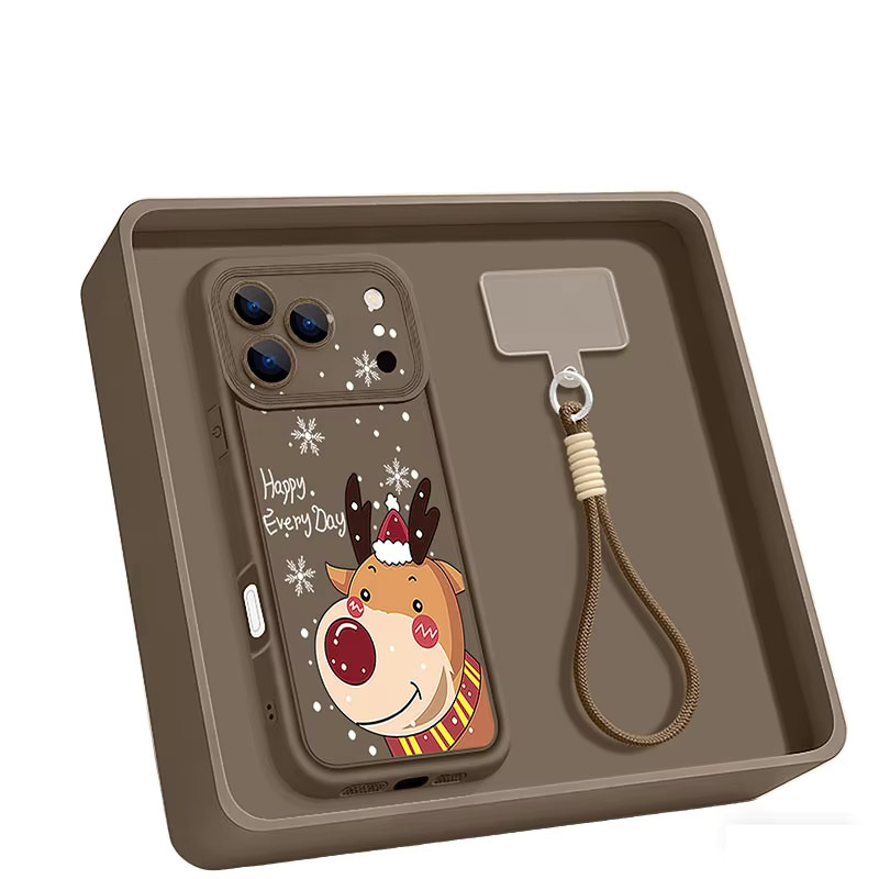 Stoßfeste TPU Handyhülle mit Weihnachts-Hirschmuster von YISHANGOU in Blau für iPhone 11 bis iPhone 17 Pro Max inklusive Lanyard-Abdeckung - Bild 5
