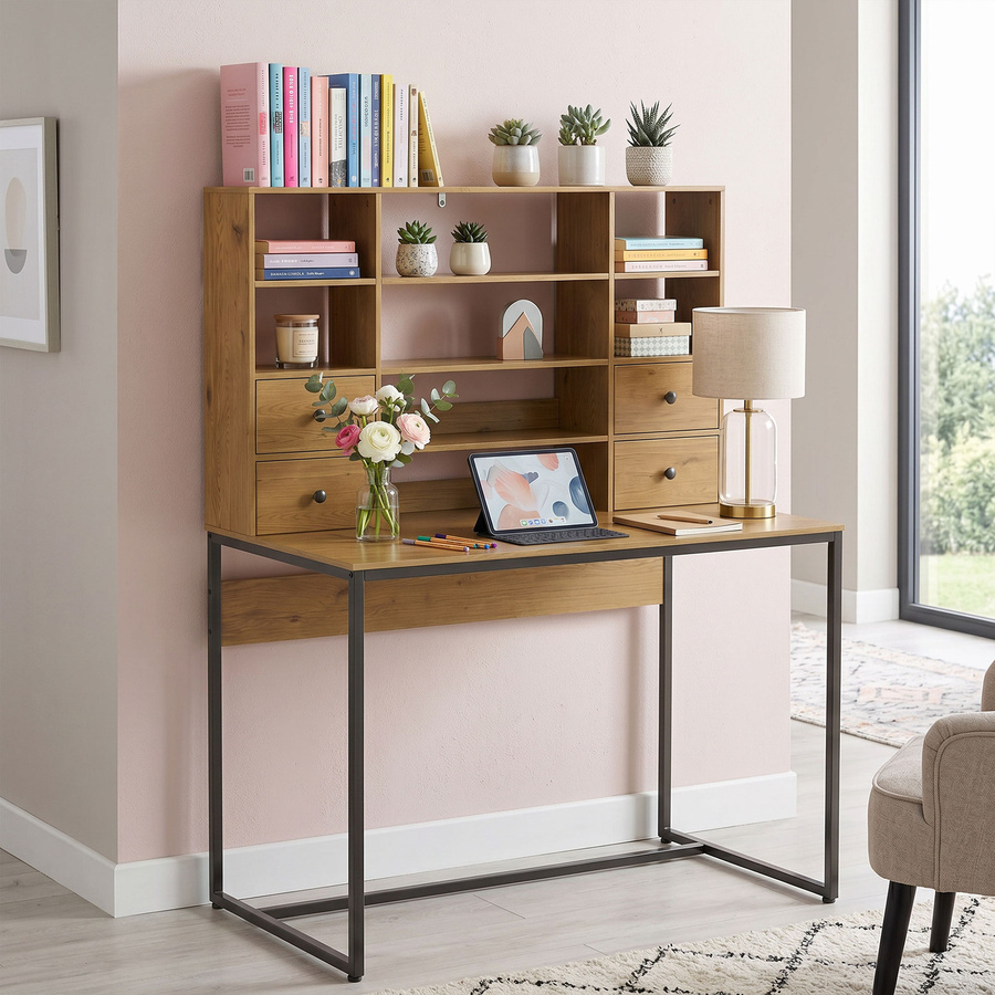 HOMCOM Schreibtisch mit 4 Schubladen und Regalen in Braun, moderner Computertisch für Büro und Wohnzimmer, B/T/H: 105 x 60 x 142 cm - Bild 2