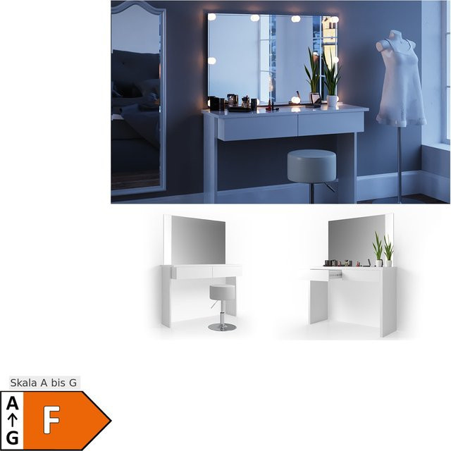 Vicco Schminktisch mit LED-Spiegel und Hocker in Weiß, Breite: 120 cm - Bild 1