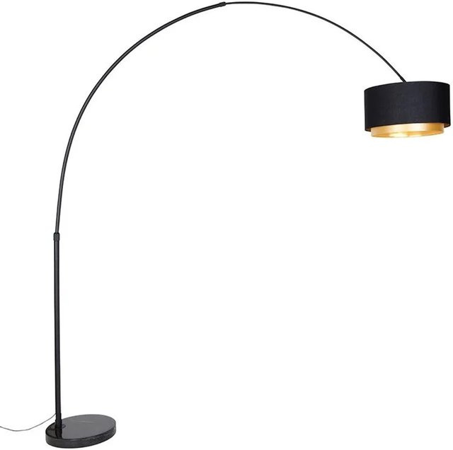 QAZQA Moderne Bogen Stehleuchte in Schwarz und Gold mit Duo Stoffschirm, dimmbar, Höhe: 248 cm, Breite: 60 cm, Tiefe: 60 cm - Bild 1