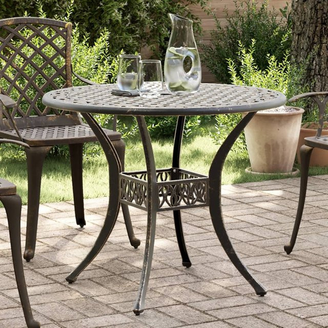 vidaXL Gartentisch aus Aluminiumguss in Bronze, rund, Durchmesser: 90 cm, Höhe: 75 cm - Bild 2