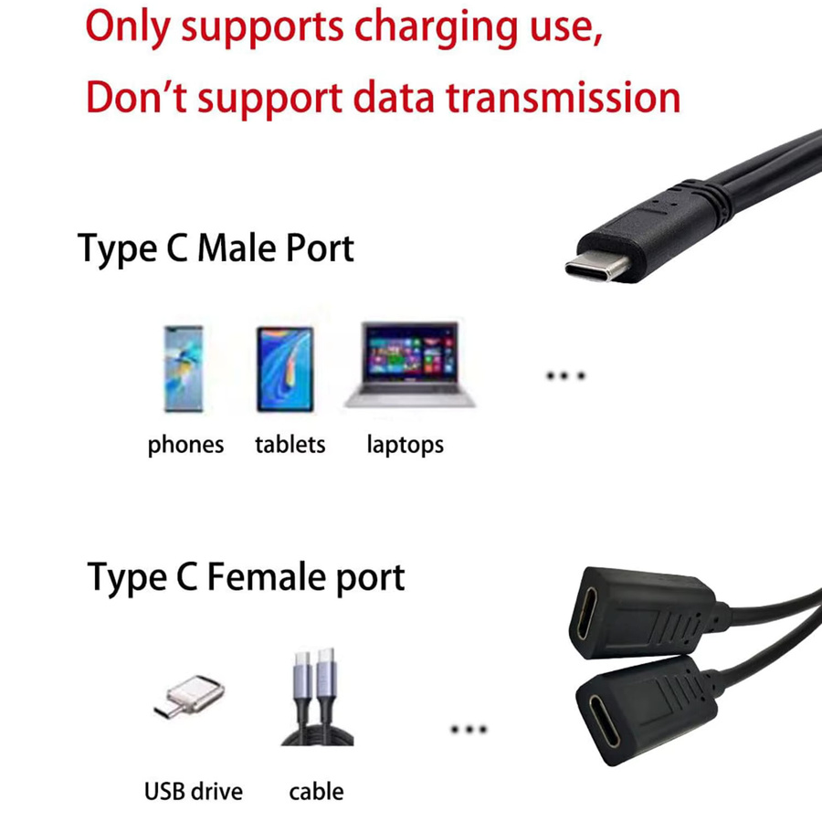 UpperFu USB-C-Splitter-Ladekabel in Schwarz für Mac, USB-C-Stecker auf Dual USB-C-Buchse, Y-Ladeanschlusskabel - Bild 3