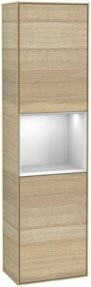 V&B Hochschrank Finion für das Badezimmer in Weiß mit Eichenoptik, B/T/H: 41,8 x 41,8 x 151,6 cm, mit LED-Beleuchtung und Glasfachböden - Bild 1