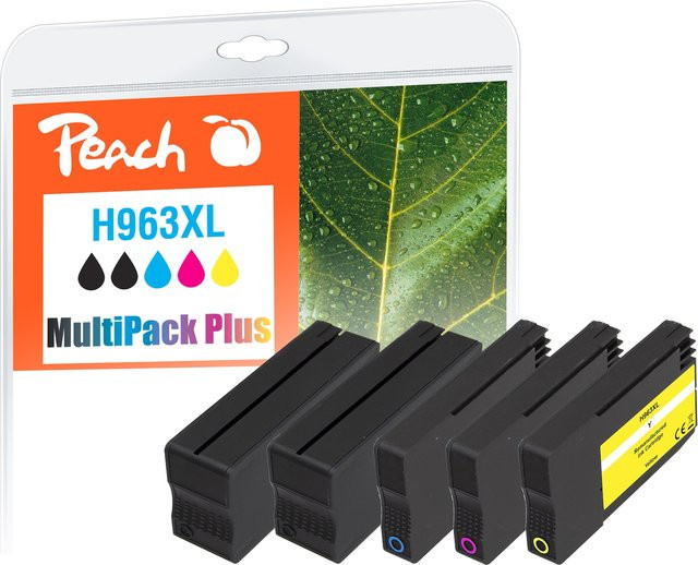 Peach HP 963 XL Druckerpatronen Set, 5 Stück (2x Schwarz, Cyan, Magenta, Gelb), wiederaufbereitet, passend für HP OfficeJet Pro 9010, 9012 und 9013 - Bild 1