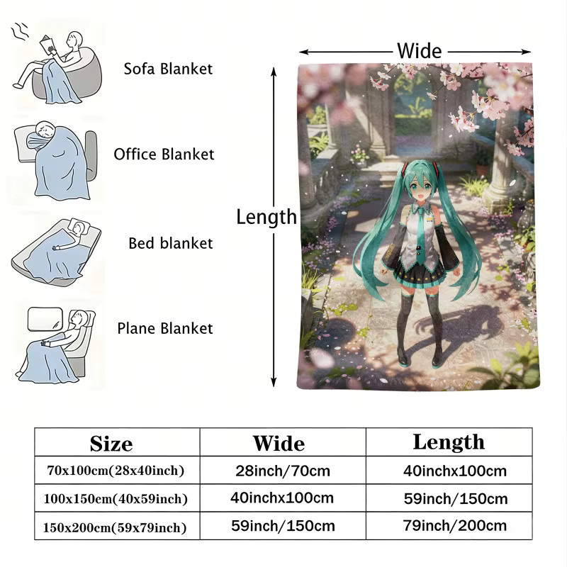 Hatsune Miku Kirschblüten-Garten Flanell-Wurfdecke in Multicolour, B/T: 100 x 70 cm - Bild 2