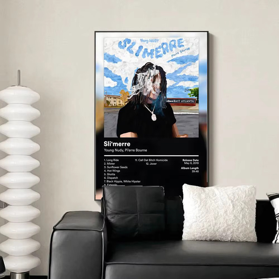 Y-Young Nudy Rapper Musikposter, selbstklebender Wanddruck aus Papier, schwarz/mehrfarbig, Rechteckig - Bild 3