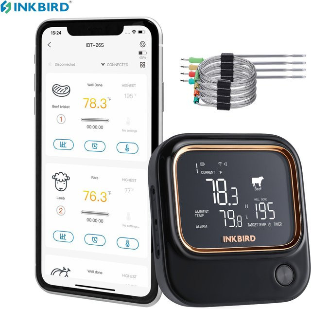 INKBIRD IBT-26S Kabelloses WiFi Fleischthermometer mit 4 Sonden für Grill und Küche - Bild 1